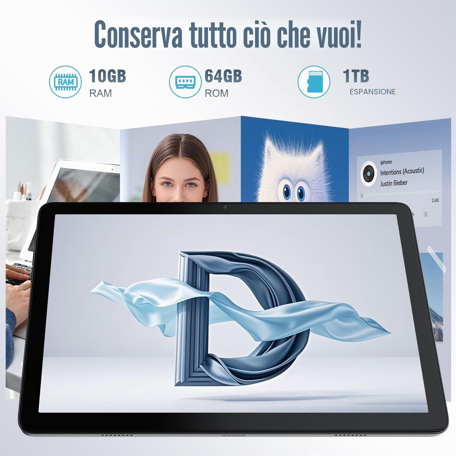 DigiLand Tablet 10 Pollici Android Octa-Core Processore,OTG, 10GB+64GB+TF Expansion,Split-Screen,WiFi 6,BT5.0, doppia fotocamera 5MP+8MP,6000mAh,Widevine L1(Caricabatterie non incluso) (Blu)