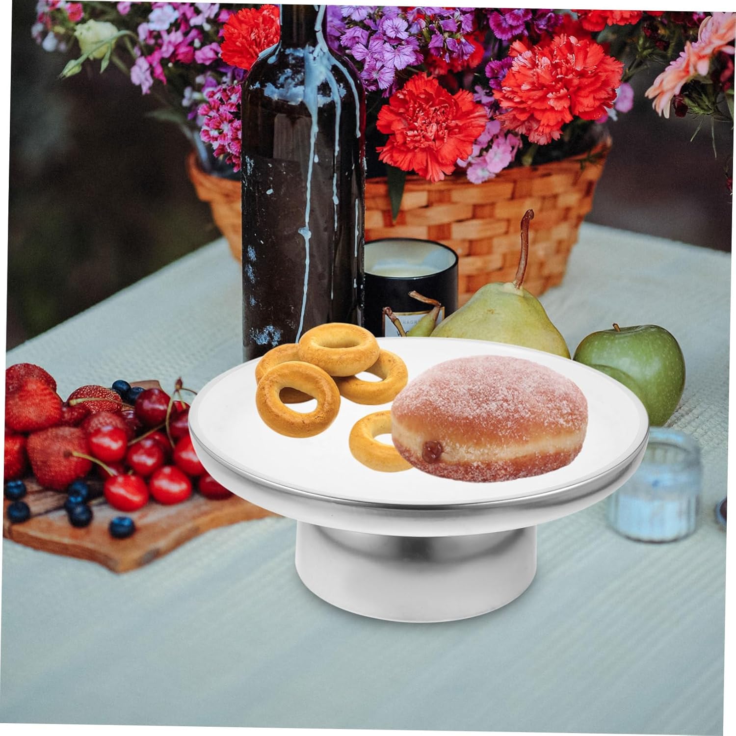 Unomor Elegant Matte Silver Fruit Bowl Stand Footed Dessert Dish for Dried Fruits Snacks and Treats Parties and Home Decor