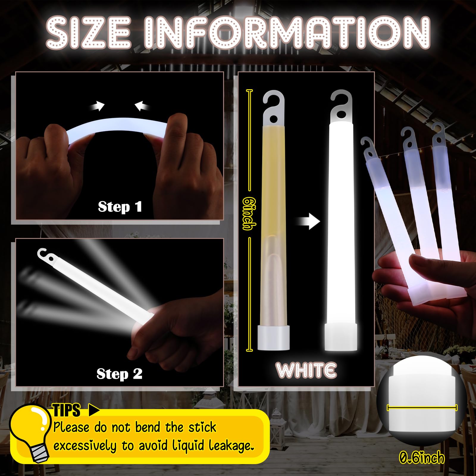 LEIFIDE 150 barras luminosas de 6 pulgadas a granel de color blanco brillante para fiestas de boda y actividades