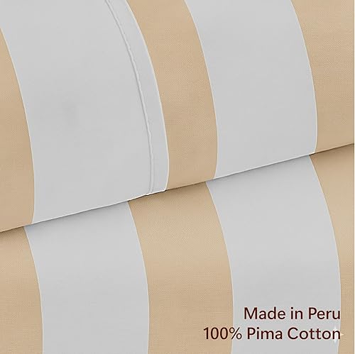 Miniatura 3 de Peru Pima Juego de sábanas Tamaño Queen, 4 piezas, 100% algodón Pima peruano, Percale, 415 hilos, refrescante, transpirable y suave, ropa de cama