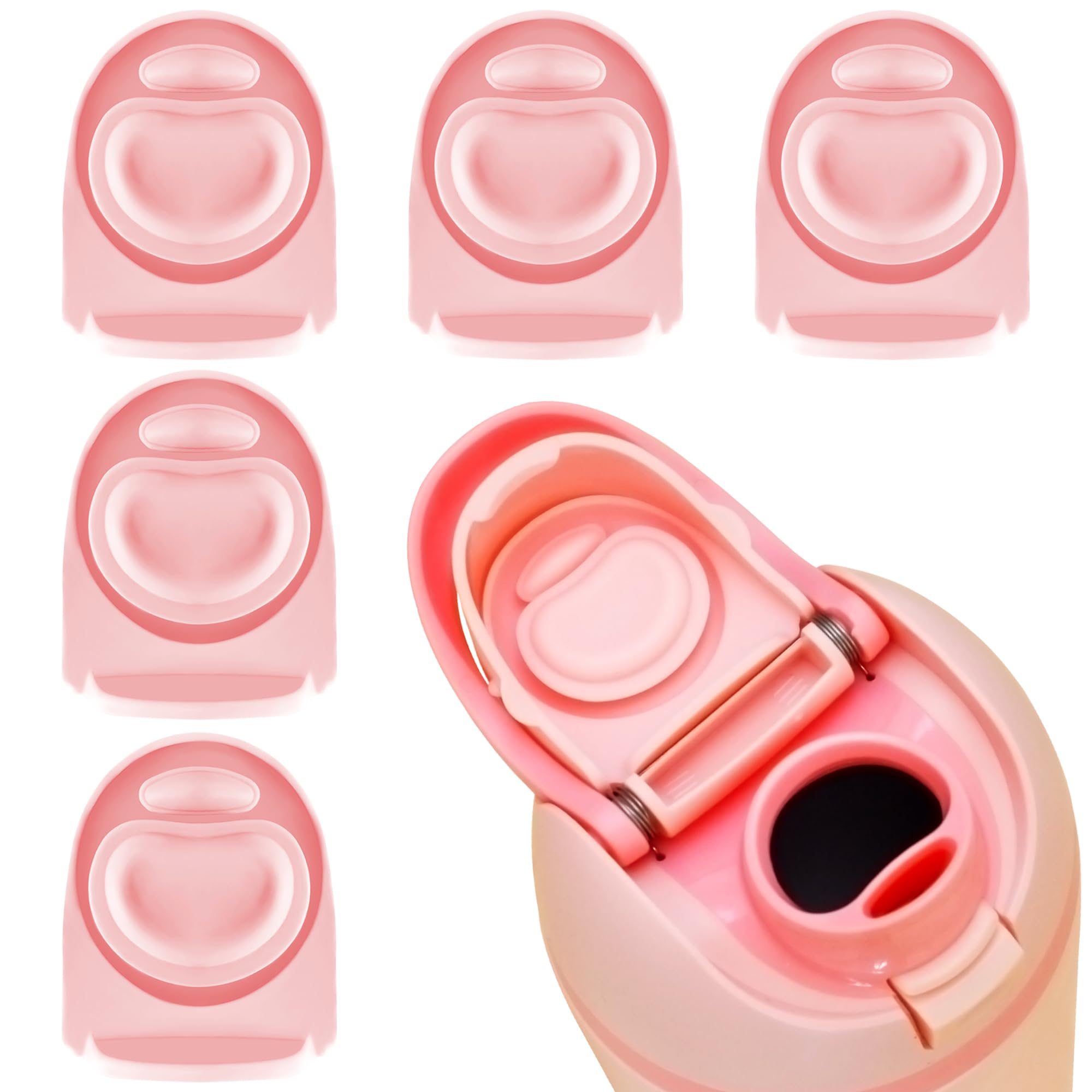 5 Pieces Replacement Stopper Compatible with Owala FreeSip 19/24/32/40oz, Silicone Anti-Spill Water Bottle Top Lid Replacement Parts, BPA-Free Seal Bottle Cap Mouth Stopper Gasket (Pink)