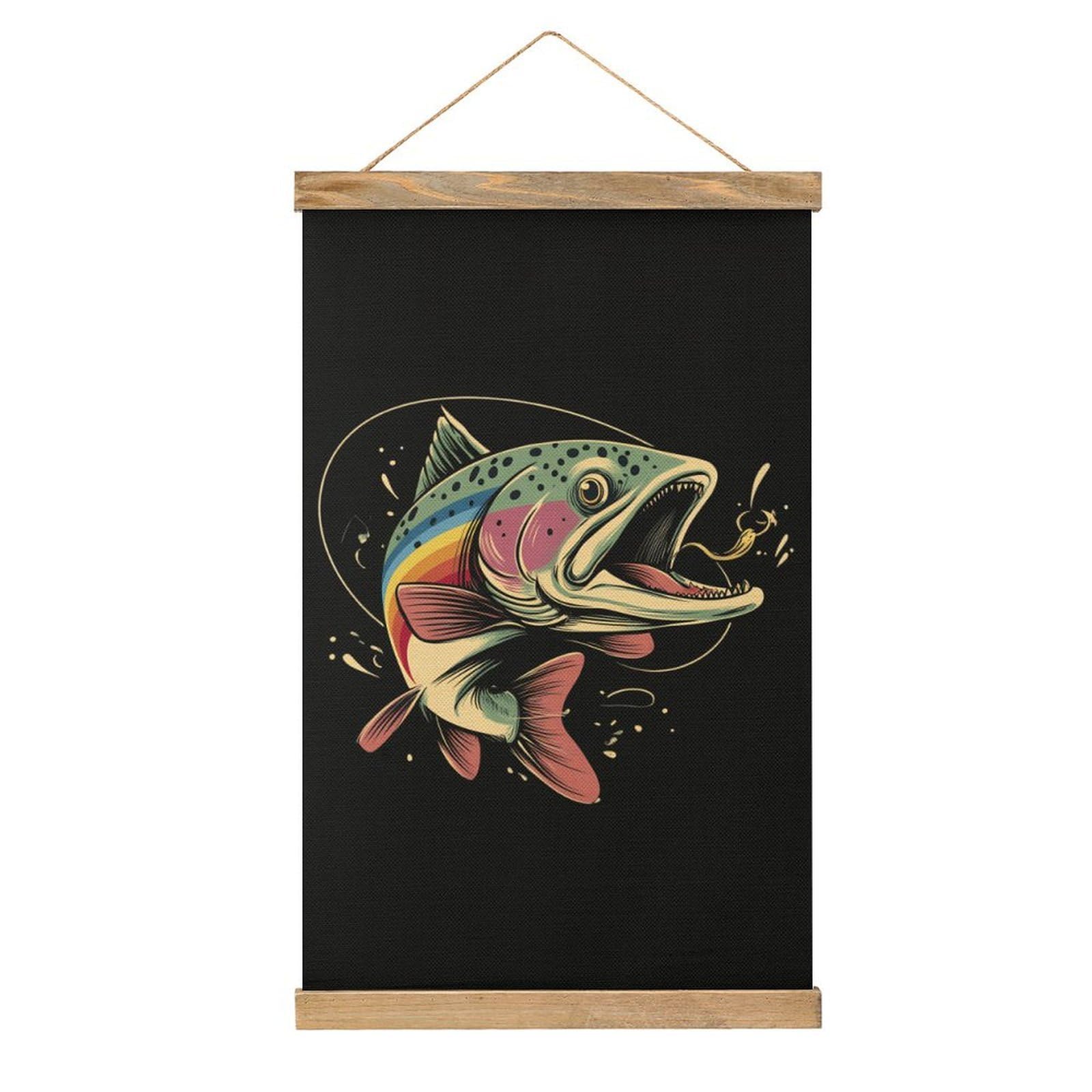 CGSBNGHA Largemouth Bass Rainbow Trout Wall Art Prints Linen Hanging Painting Scroll Paintings Pictures Decor for Home