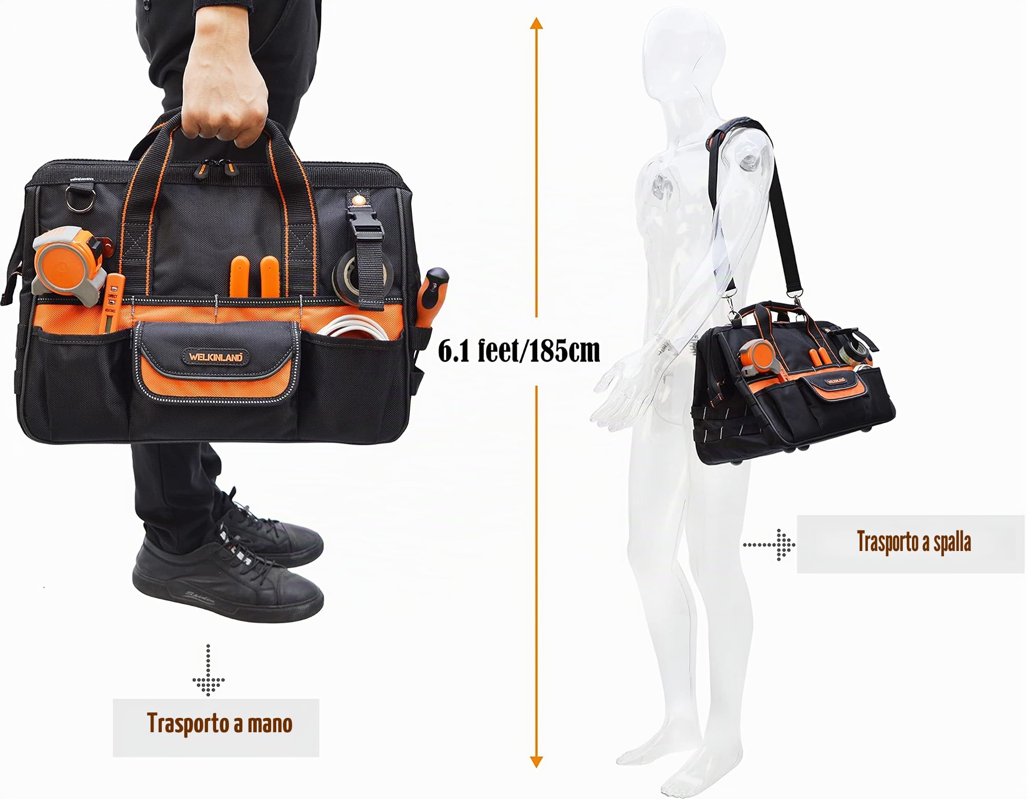 WELKINLAND Borse per attrezzi da 16" con 32 tasche, resistente e impermeabile, ideale per uso intensivo e professionale