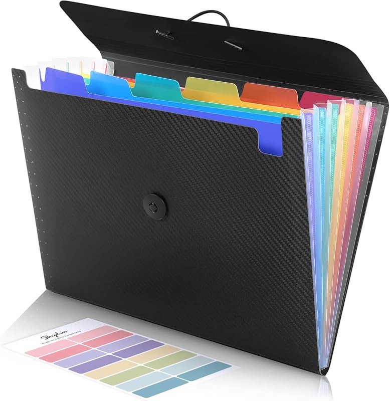 SKYDUE Organizador de archivos de acordeón, carpeta de archivos expandible con 7 bolsillos, organizador de documentos de facturas de papel de recibo portátil, carpeta archivadora tamaño carta/A4, suministros de oficina escolar, negro