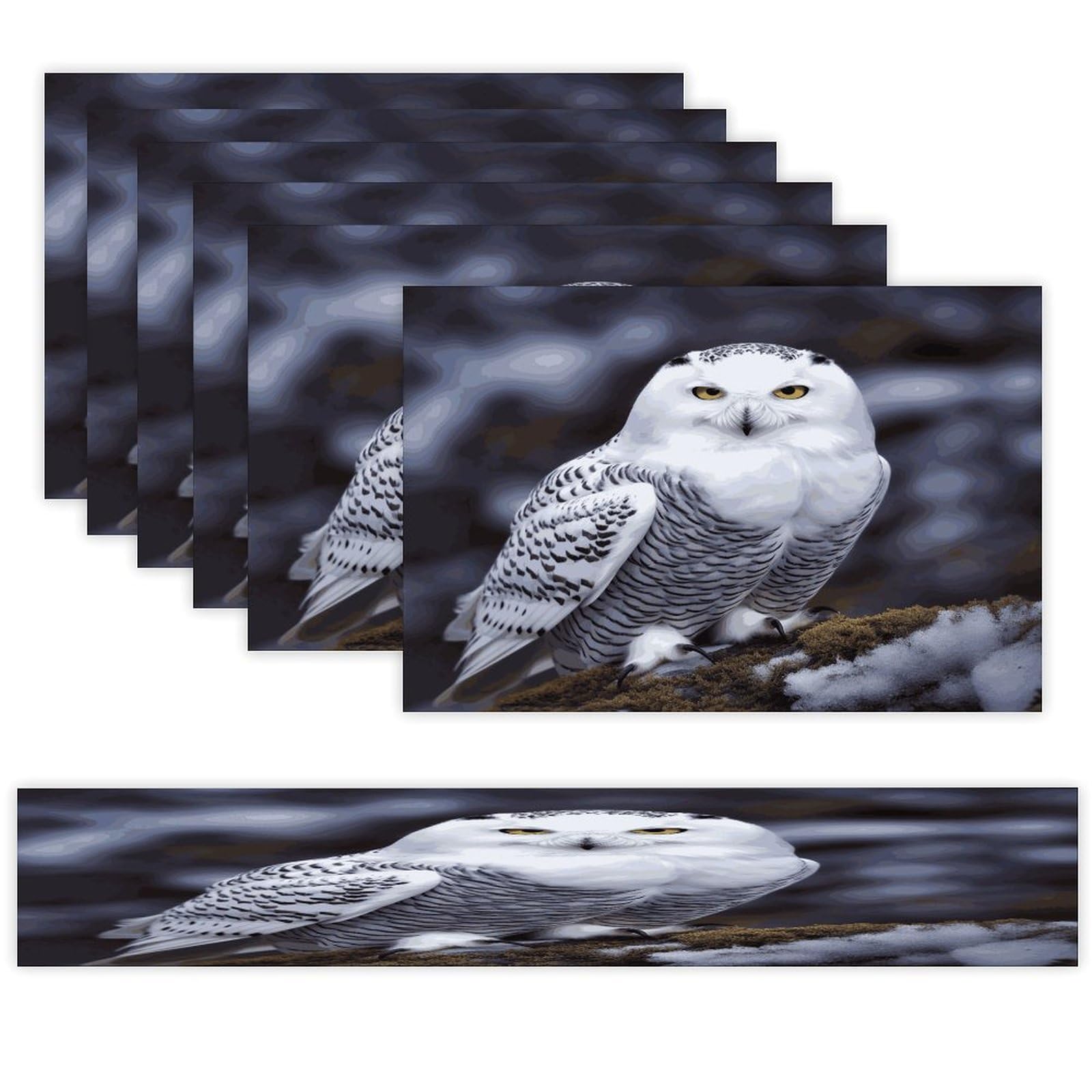 Arctic Owl Table Runner and Placemats Set of 6 Wipe Clean Heat Resistant Table Mat with Table Runner Decorations Flax Linen Place Mat Set for Home Kitchen Party Supplies
