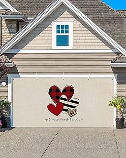 Garage Door Banner Cover 13x6ft Valentines Love Hearts on Burlap Garage Door Decoratons Banner for Indoor Outdoor Party Wall Decor Lattice Stripe Leopard Sweetheart Holiday Background Sign