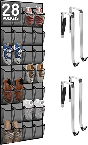 Organizador de zapatos de 28 compartimentos sobre la puerta, estante grande de malla transpirable para almacenamiento en el armario, soporte