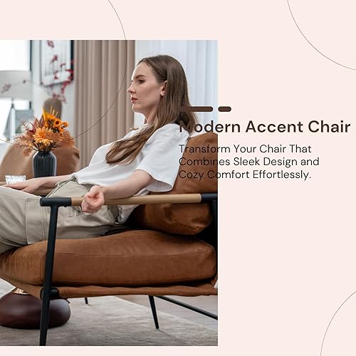 Miniatura 4 de Ya-Home Silla decorativa Mid-Century de piel sintética con patas de metal negro, silla de ocio tapizada para sala de estar, dormitorio, sala de