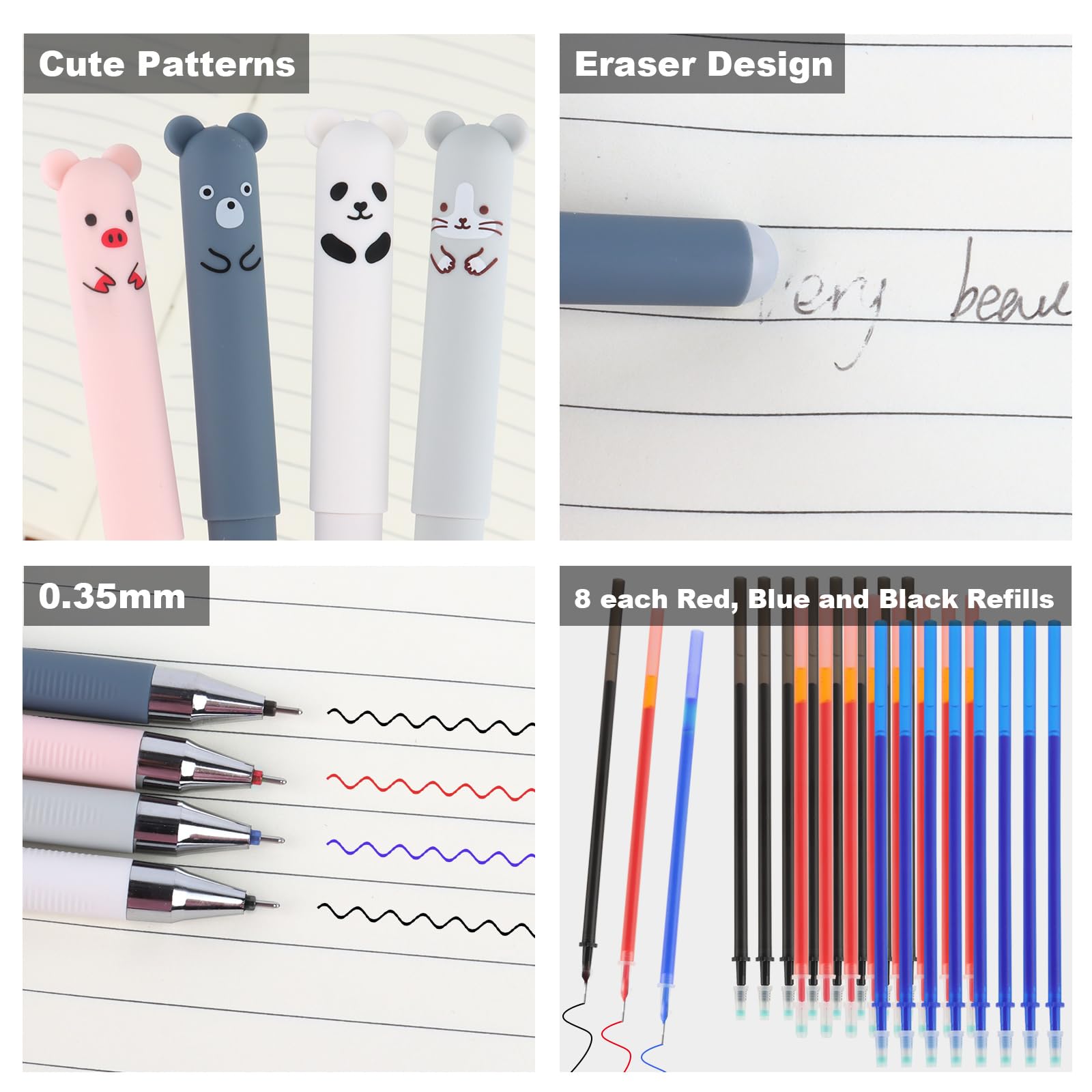 4/8/12pcs Creativo Gatto Penne Gel Cancellabili Set 0.5mm Manico Lavabile Magico Blu/Nero Inchiostro Cancellabile Ricariche Asta di Scrtura Stationer  21
