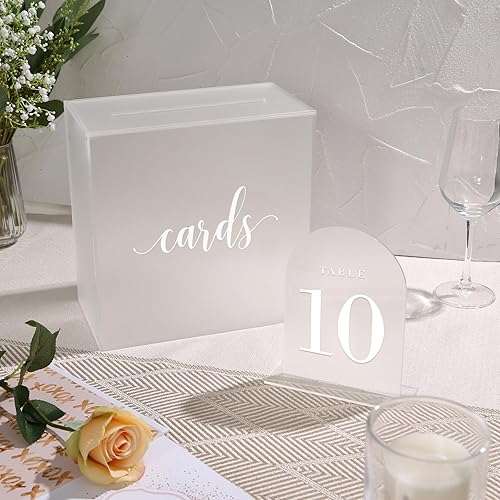 Miniatura 6 de UNIQOOO Números de mesa de boda de arco esmerilado con soportes 1-15, letreros y soportes acrílicos de 5 x 7 pulgadas, paquete de 15, perfecto