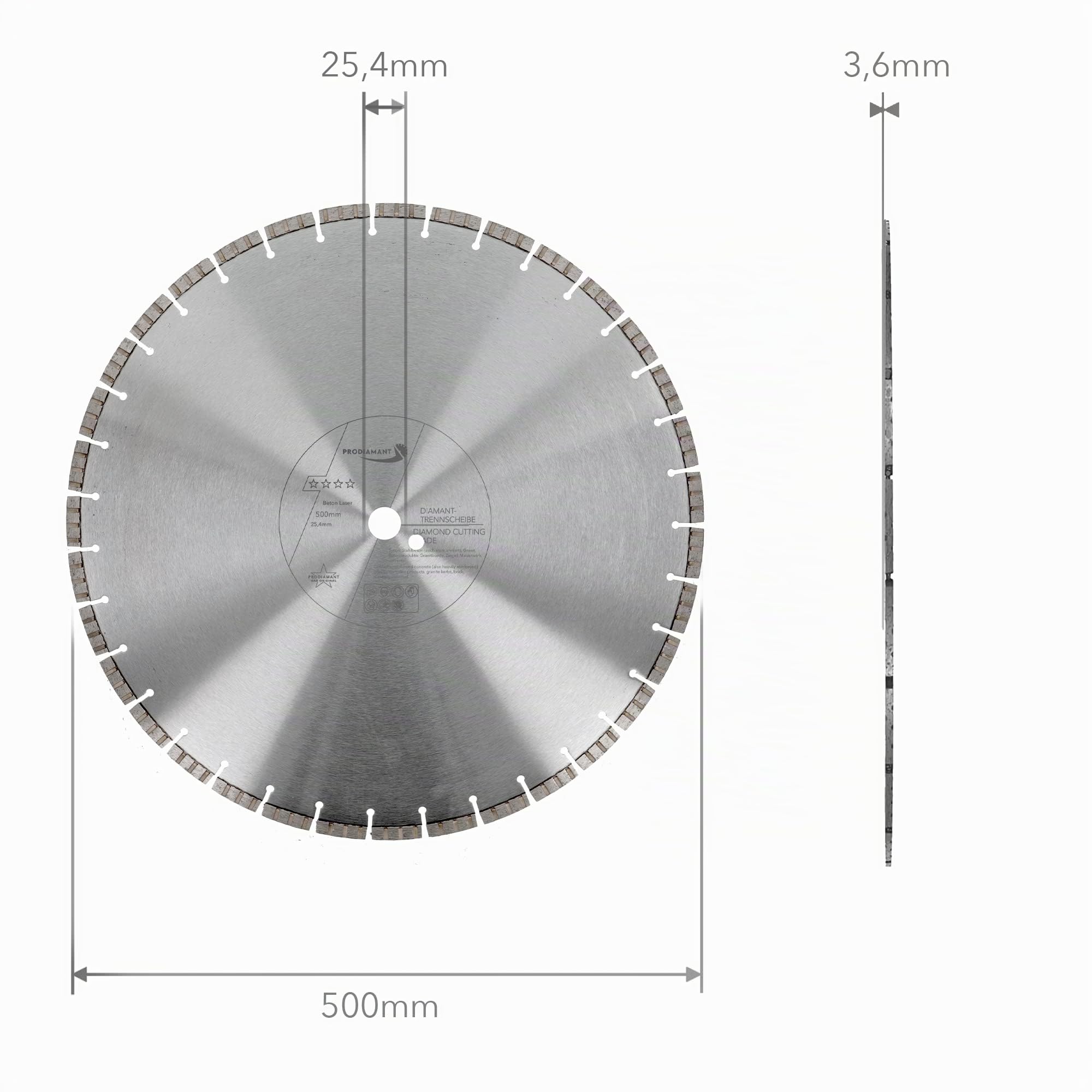 PRODIAMANT Disco Diamantato Premium Laser Cemento 500 mm x 25,4 mm - Saldatura Laser, taglio professionale di cemento e calcestruzzo