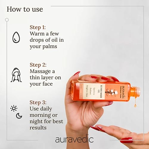 Miniatura 7 de Auravedic Aceite de Kumkumadi con azafrán puro  Aceite facial que mejora el resplandor para pieles opacas, secas e irregulares  Fórmula hidratante