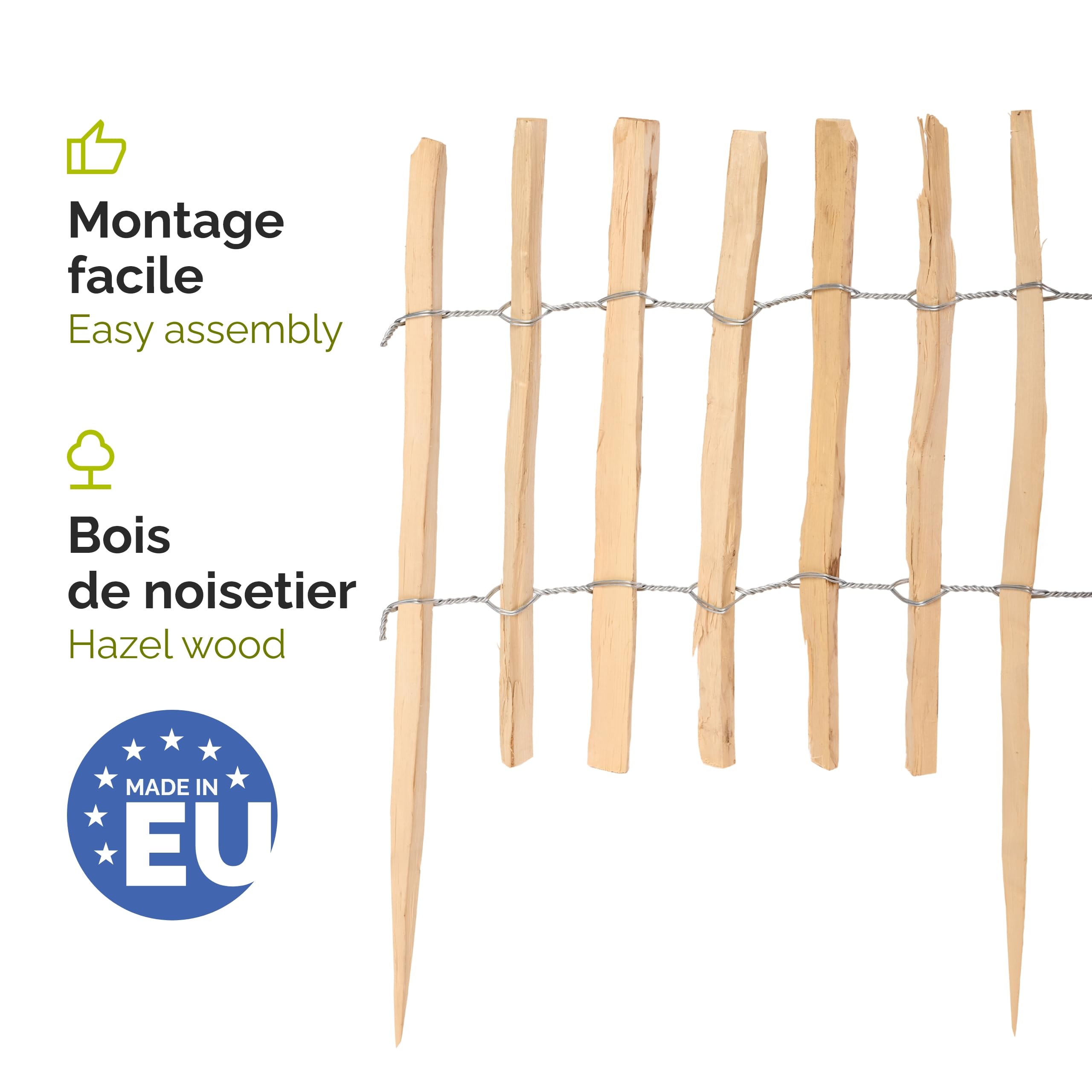 Garronda Cloture Jardin Exterieur à Planter en noisetier, clôture Jardin, clôture Bois, Bordure en Bois, ganivelle de Potager Exterieur GD-0156 Lot de 1 (Écart des Lattes: 3-5 cm, 35 cm x 5m)