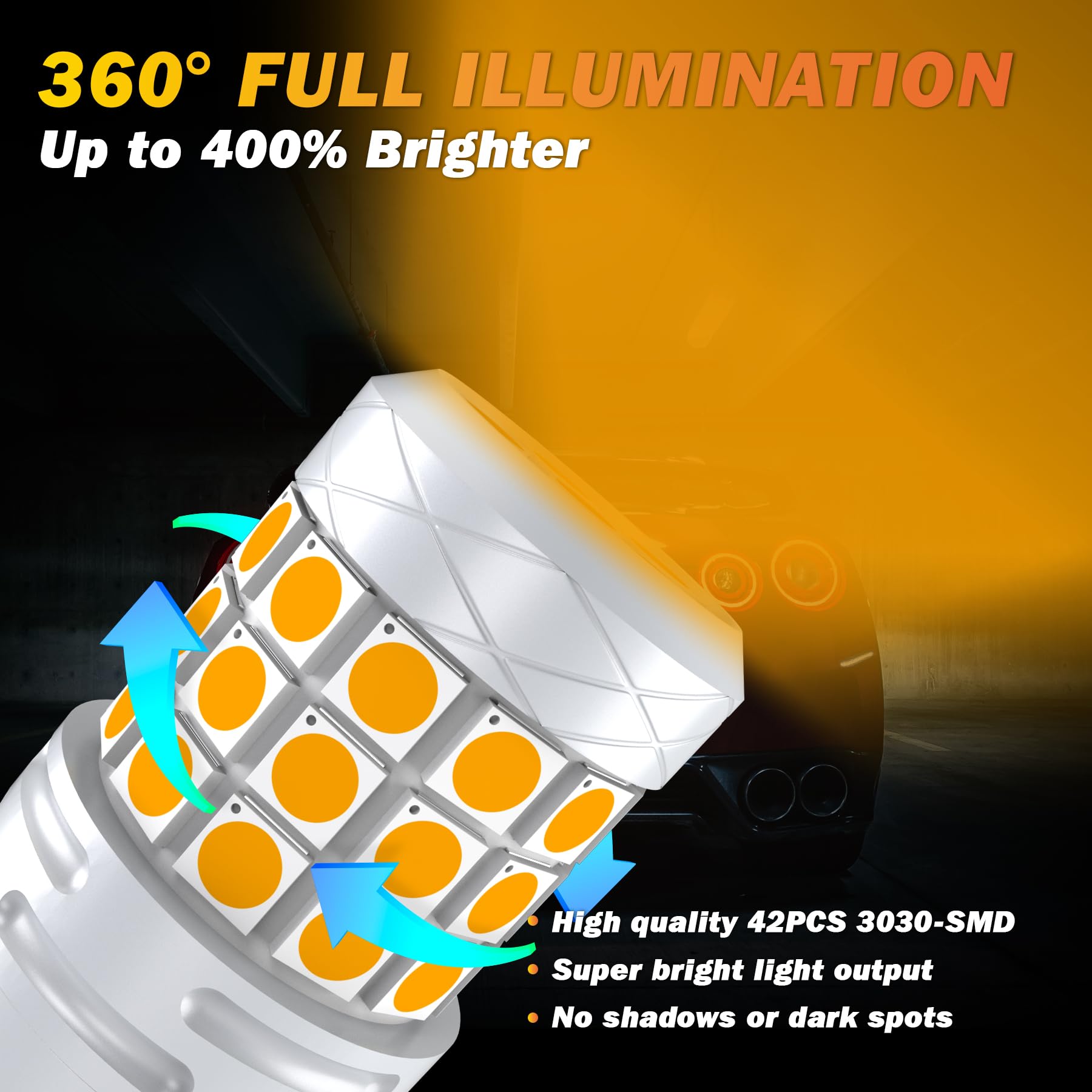 CENMOLL BAU15S 581 PY21W Lot De 2 Ampoules LED Jaune Ambré Super Lumineuses 40 W 2000 Lm 12 V-24 V RY10W 581 PY21W Canbus Sans Erreur Pour Feux De Recul, Feux De