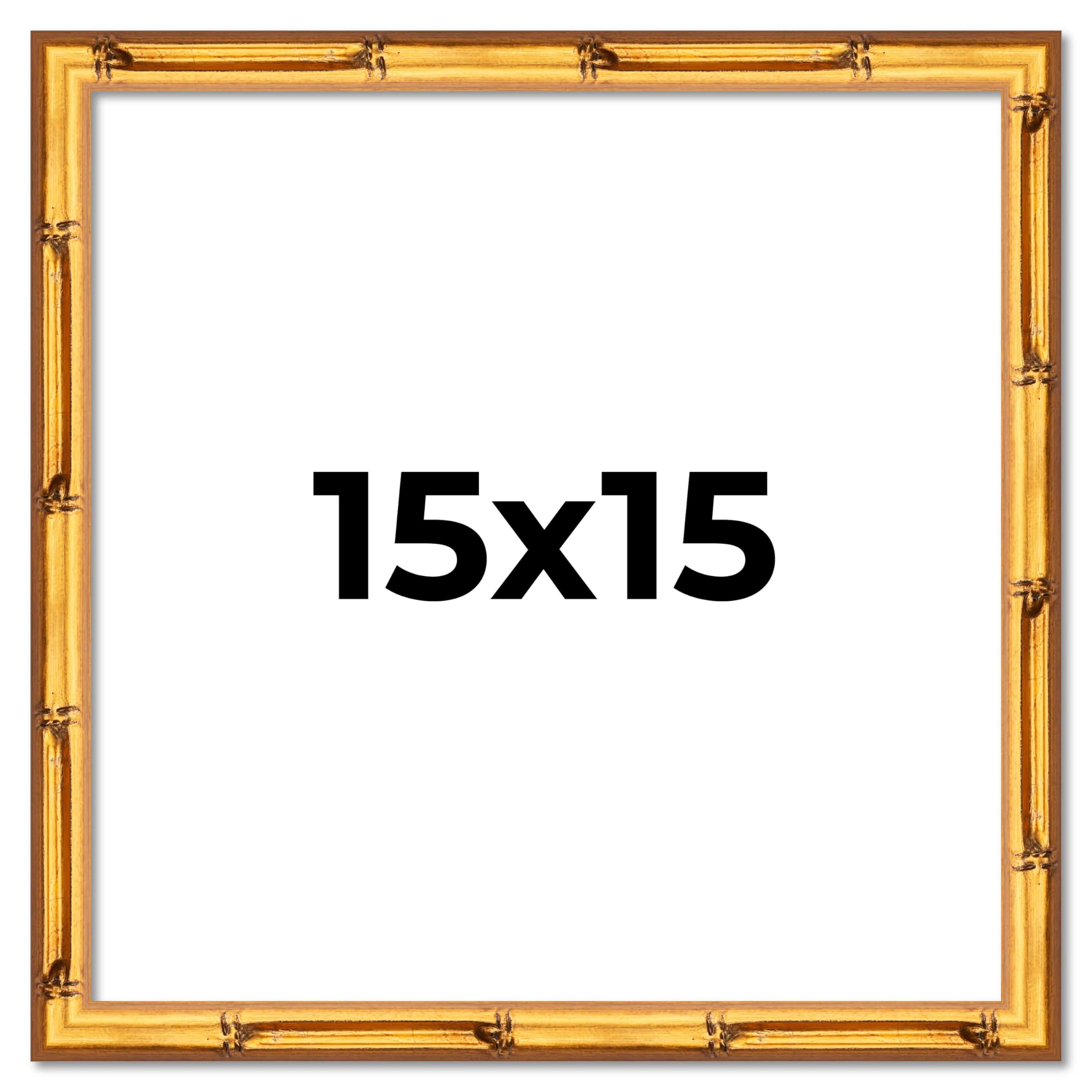 Poster Palooza 15x15 Frame Gold Bamboo Solid Wood Square Picture Frame with UV Acrylic, Foam Board Backing & Hanging Hardware Included