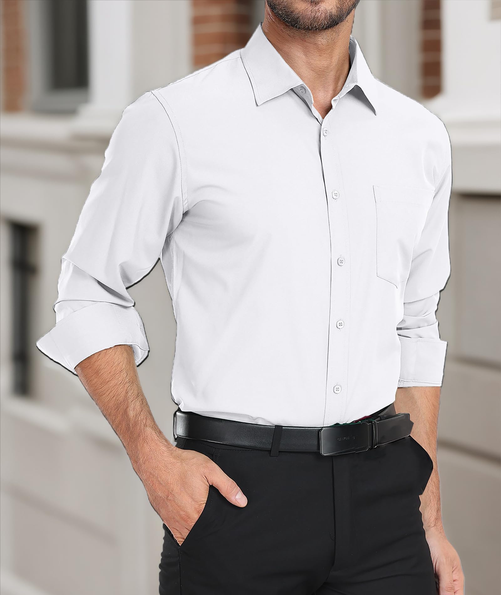 Camisas de vestir para hombre, de manga larga, casual, con botones, con bolsillo — view 19