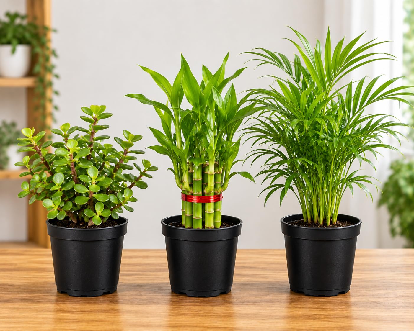 Pack of 3 Indoor Live Plants with 3 Inch Pots – Jade Plant, Lucky Bamboo & Areca Palm Combo – Decorative Plants for Home, Office & Room-picture-19