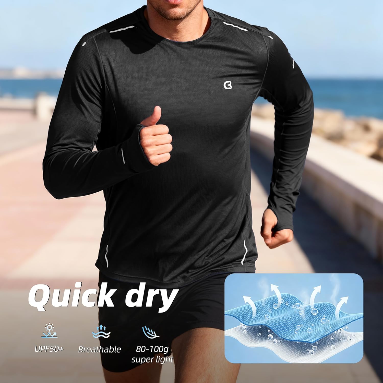 Men's Reflective Long Sleeve Running Shirt for Men, Watch & Thumb Hole - Quick Dry Athletic Top, Night Running, Hiking - Image 8