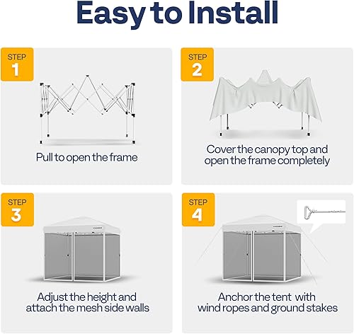 Miniatura 7 de VIVOHOME Toldo desplegable fácil de 8 x 8 pies, tienda de campaña para exteriores con mosquitera, 2 puertas con cremallera y bolsa enrollable para