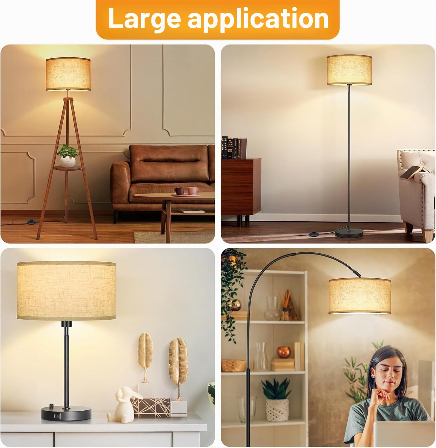 OUTON Beige Grand Abat-jour pour Lampadaires, 40,6cm x 40,6cm x 22,9cm, Facile à Monter, Abat-jour de Remplacement en Forme de Tambour en Lin pour Lampes de Table et Lampes de Chevet