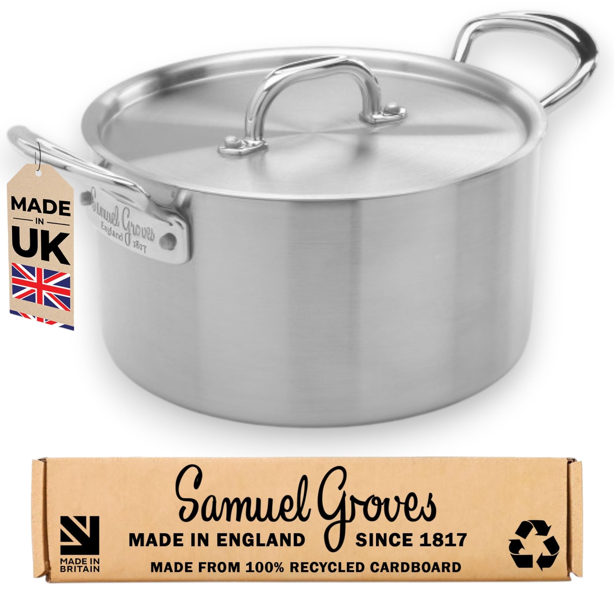 Samuel Groves - 20cm Stainless Steel Tri-Ply Casserole Pan with Lid - Made in England