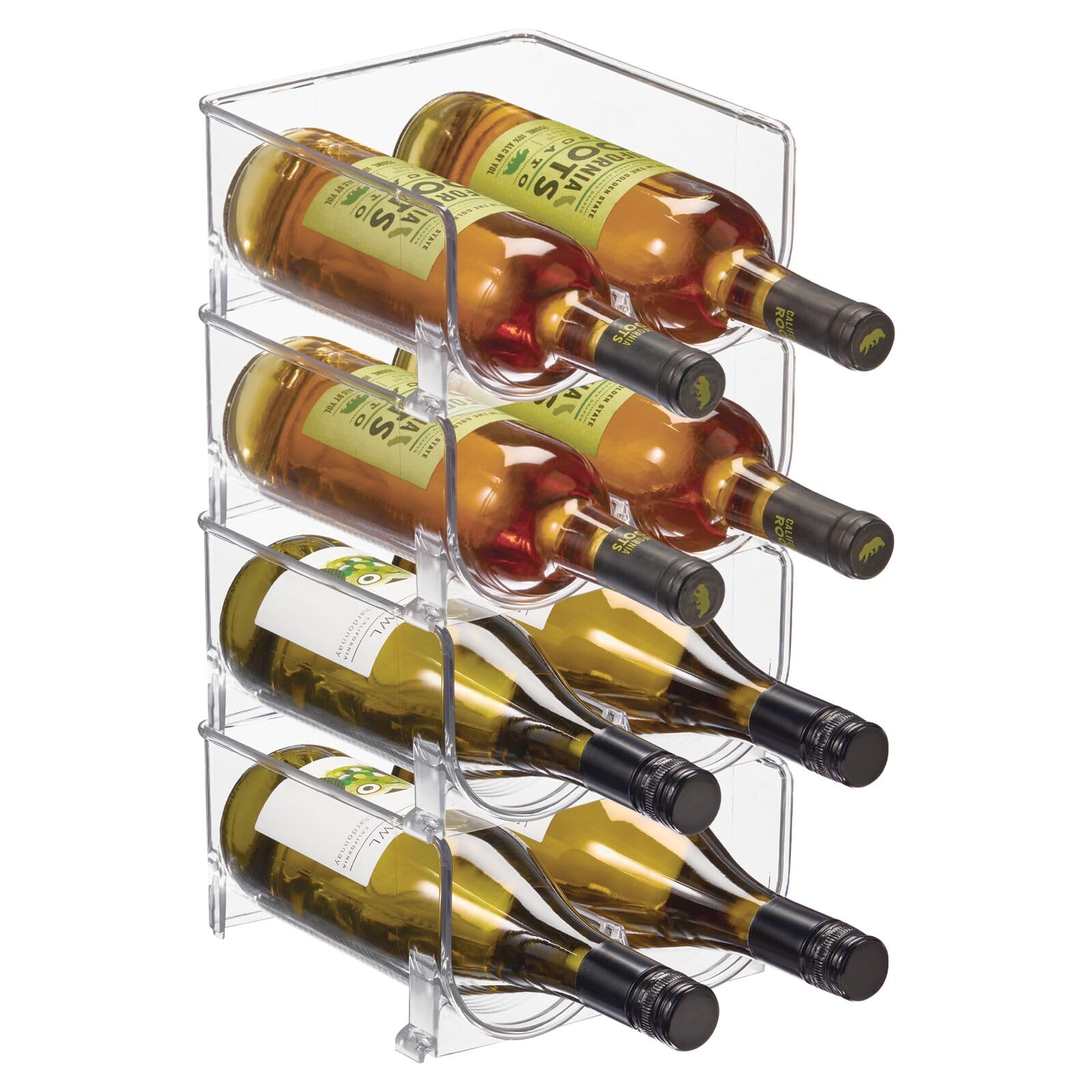 mDesign Ultra nowoczesny stojak na wino – krystalicznie czysty stojak na butelki – poziomy uchwyt na wino przed?u?a ?ywotno?? wina i korka – 4 stojaki na wino – 2 butelki ka?dy, przezroczysty