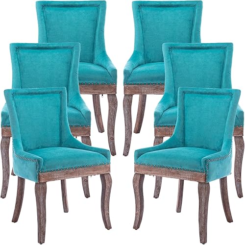 Miniatura 48 de Sillas de Comedor - Juego de 4 sillas de comedor modernas, tapizadas de tela con respaldo alto con ribete de cabeza de clavo y patas curvadas de 01