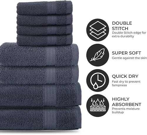 Miniatura 3 de Juego de toallas de algodón, juego de 3 piezas, incluye 1 toalla de baño, 1 toalla de mano y 1 toallita, juego de toallas suaves y absorbentes para