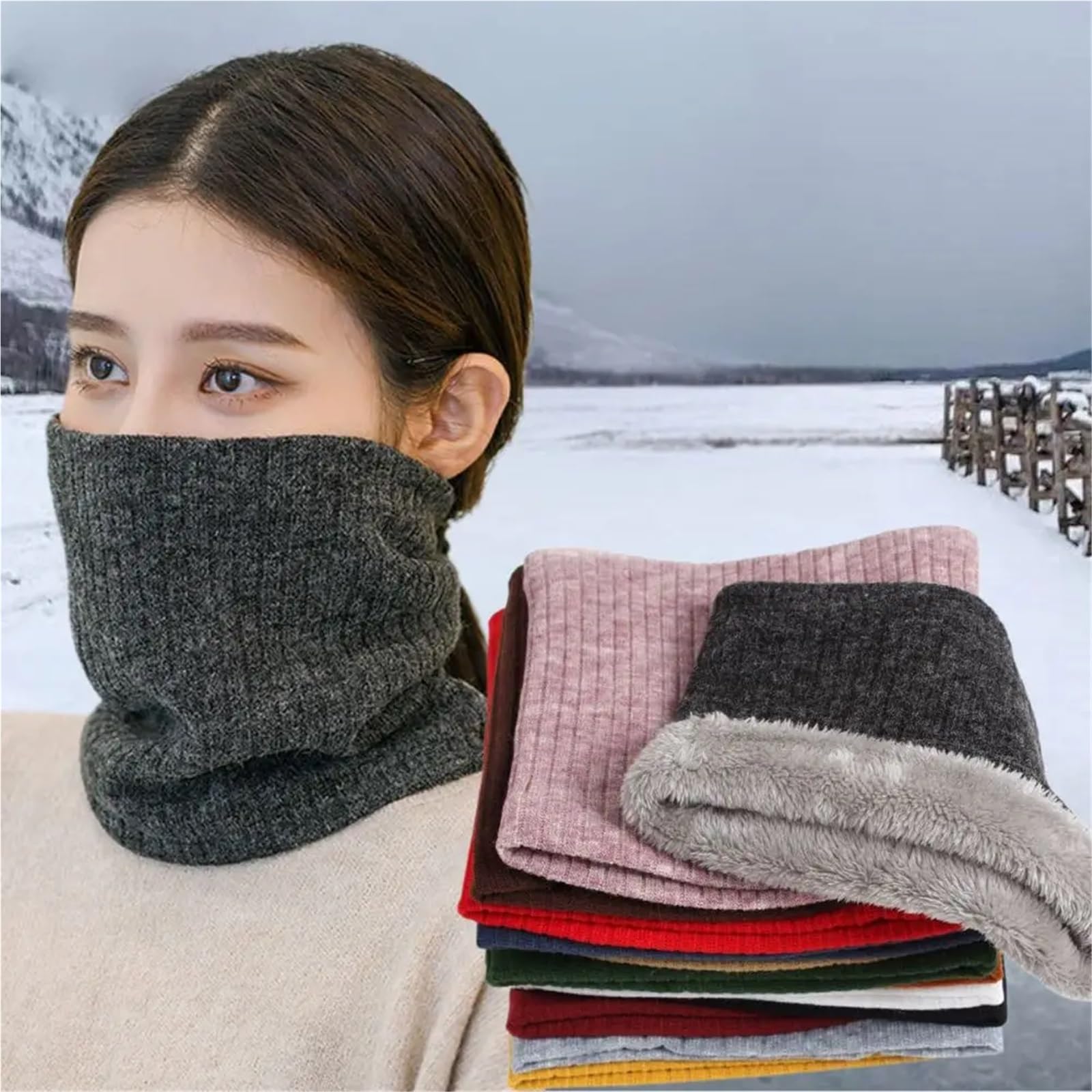 Écharpe tricotée chaude for hommes et femmes, 2 pièces, doublure en peluche épaisse, guêtre de cou, écharpes Sport plein air, Ski, course à pied, Tube d'hiver Pour Sports De Plein Air