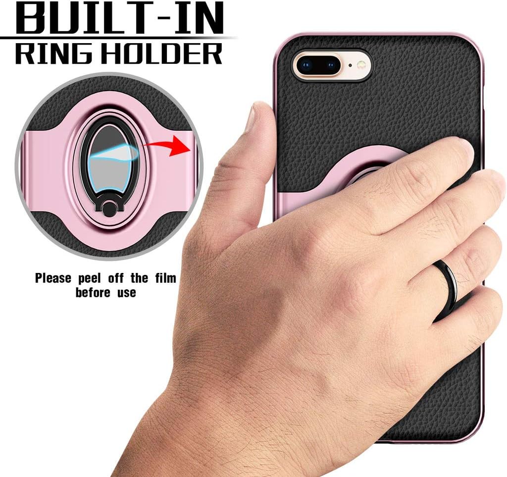 eSamcore iPhone 7 Plus Case, iPhone 8 Plus Case Ring Holder Kickstand Cases + Dashboard Magnetic Phone Car Mount for iPhone 7/8 Plus [Rose Gold]