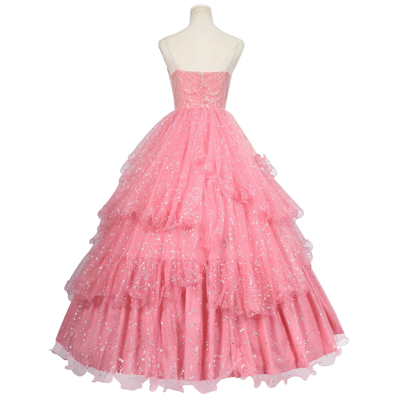 Feen-Prinzessinnenkleid für Damen, rosa glitzerndes Ballkleid mit Sternen für Halloween Cosplay Party