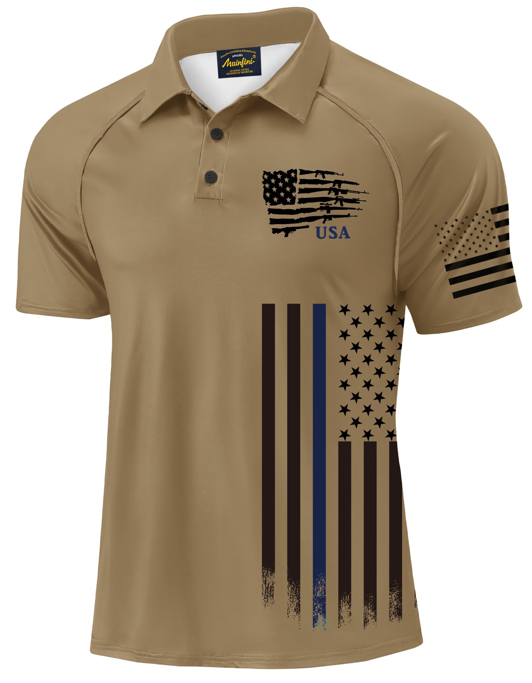 Mainfini Men's Patriotic Polo Stretch UPF 50+ Raglan American Golf Shirts