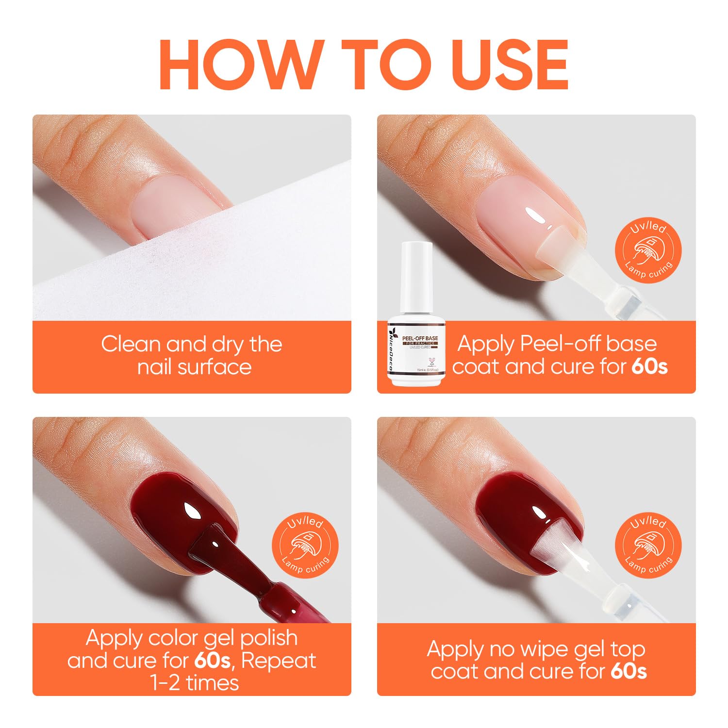 Nicedeco Baza Peel Off Paznokci żel 15 ml półtrwały lakier do paznokci Peealable Peealable Nail Polish UV LED, idealny do ćwiczeń w zdobieniu paznokci
