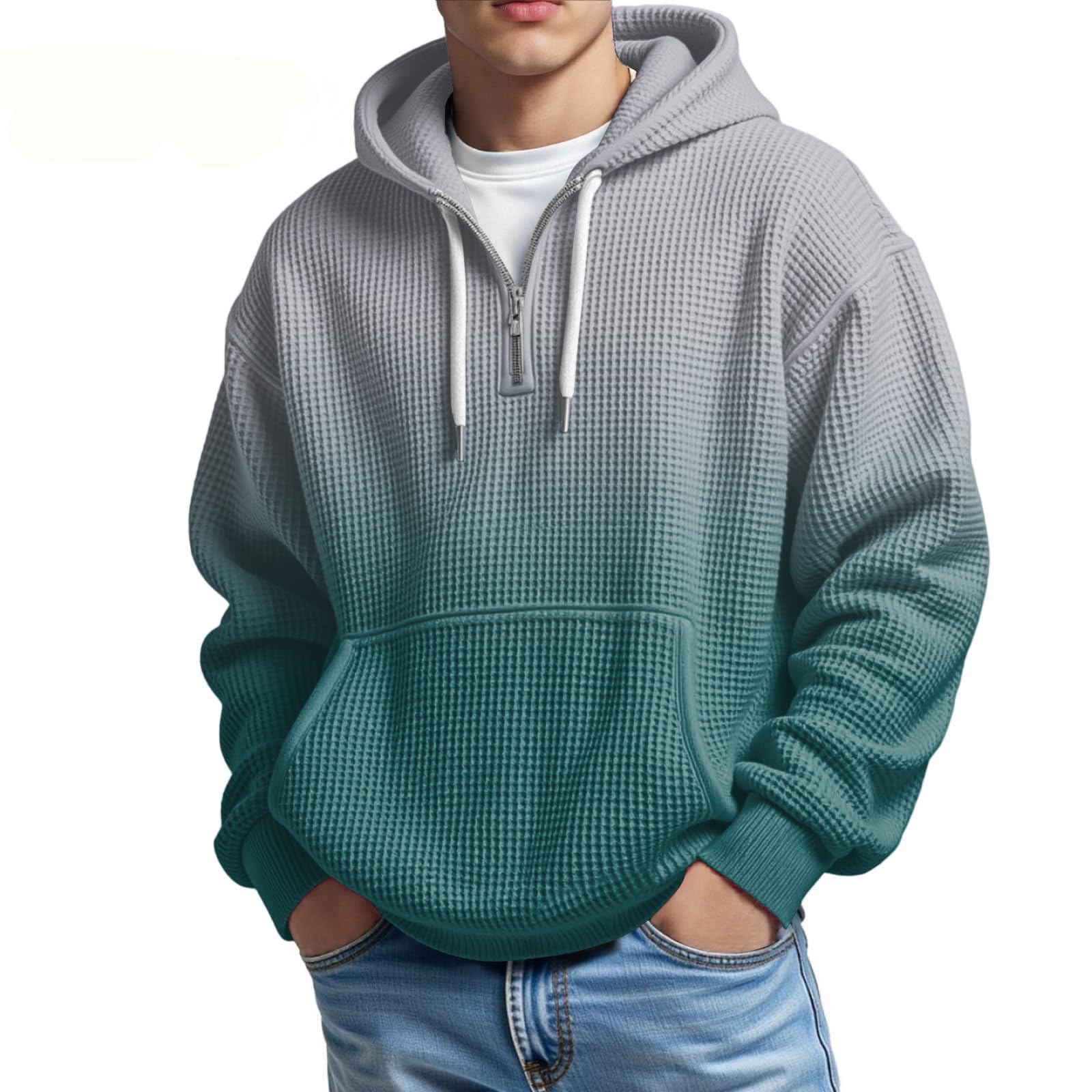 Men's Quarter Zip Long Sleeve Plain Hoodie with Pockets