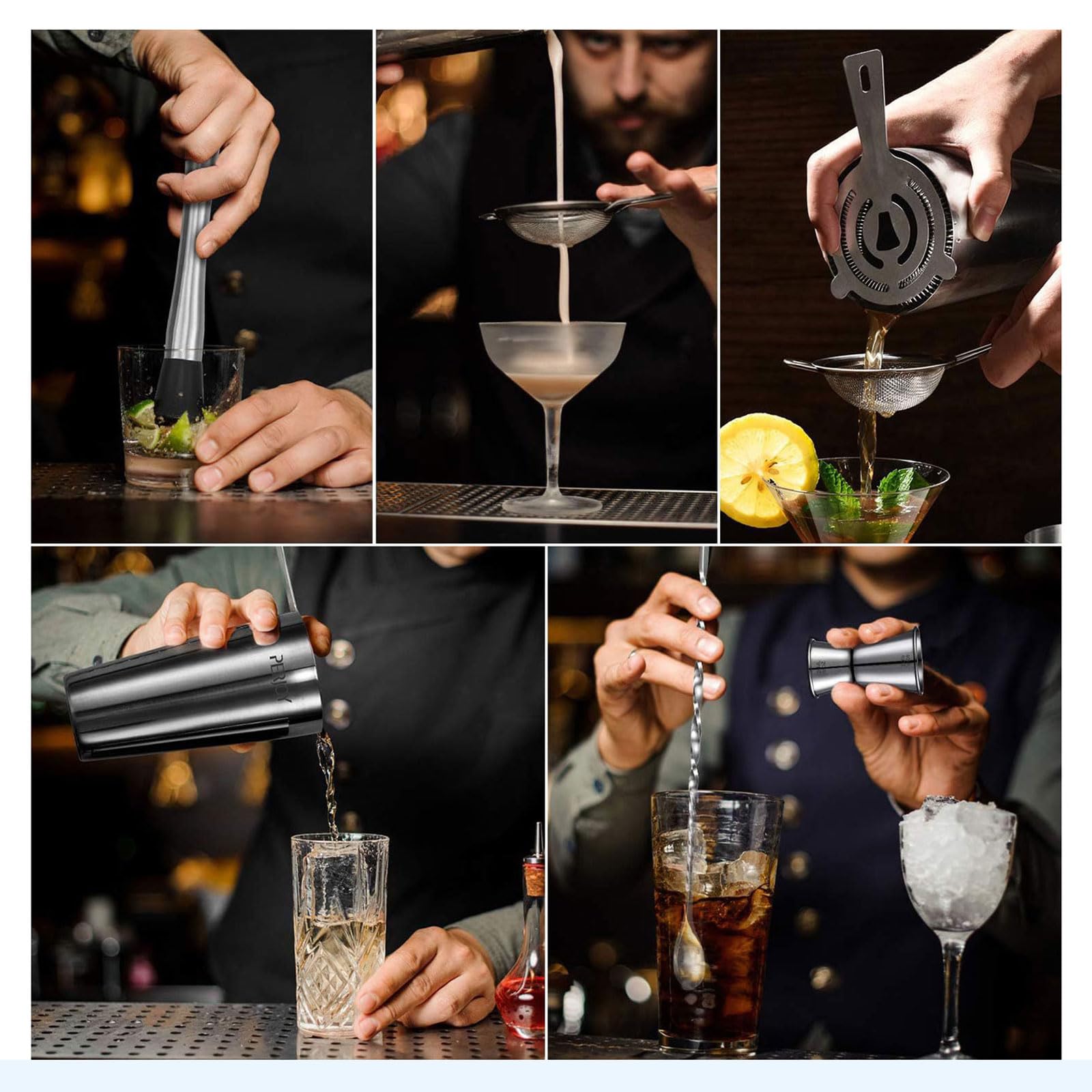 750 ml Coctelera para Cócteles Kit 12 piezas Coctelera de Acero Inoxidable Con Soporte con Mortero de Cóctel Profesional Barman Herramientas set de regalo para Mezclar Bebidas,Barra,hogar,Fiestas