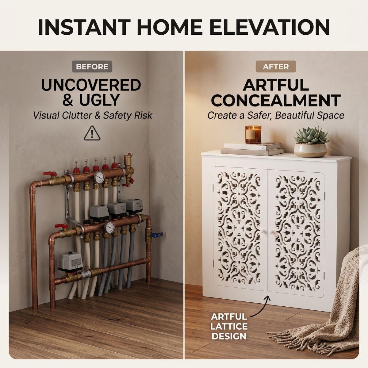 Cubre Radiadores Blanca, Cubierta de Radiador Decorativa con Doble Puerta