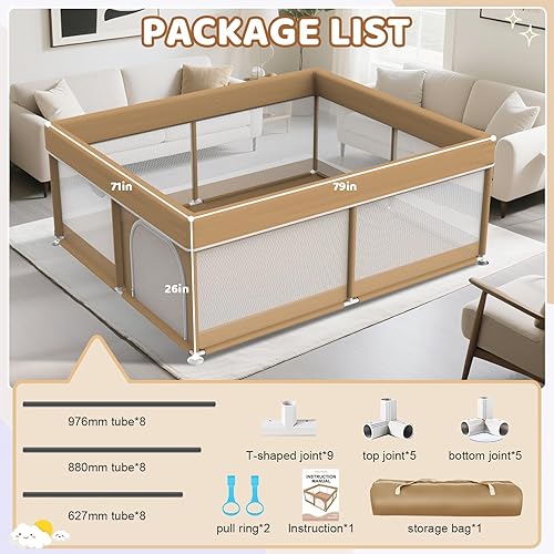 Miniatura 2 de Omzer Patio de juegos para bebés de 79 x 71 pulgadas, corralito grande para bebés y niños pequeños, corralito de juegos para bebés con malla visible