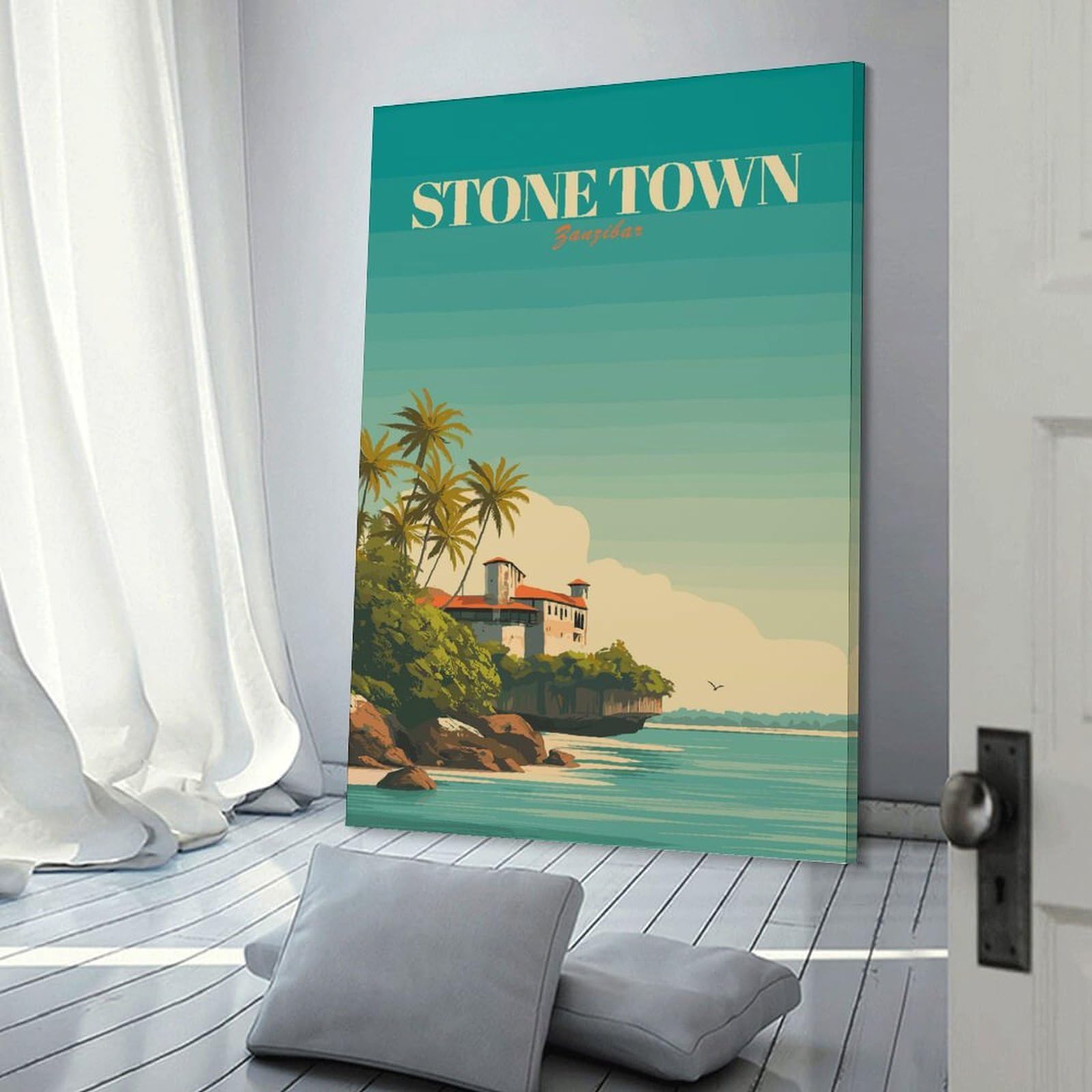 Junmoney Stone Town Zanzibar Vintage Canvas Wall Art, 08x12inch(20x30cm), for Wall Displays, Bedrooms Or Room Updates, Ideal for Building A Coordinated Art Wall