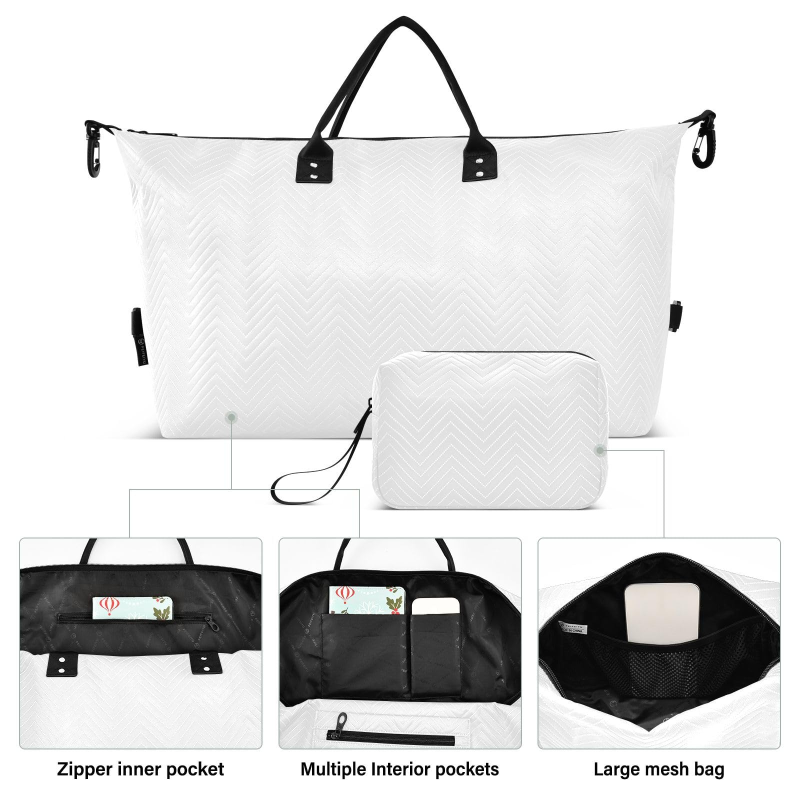 Reisetaschen-Set, 2 Stück, gewellt, gesteppt, Trolleyhülle, praktische Aufbewahrung, reinweß, One Size, Klassisch