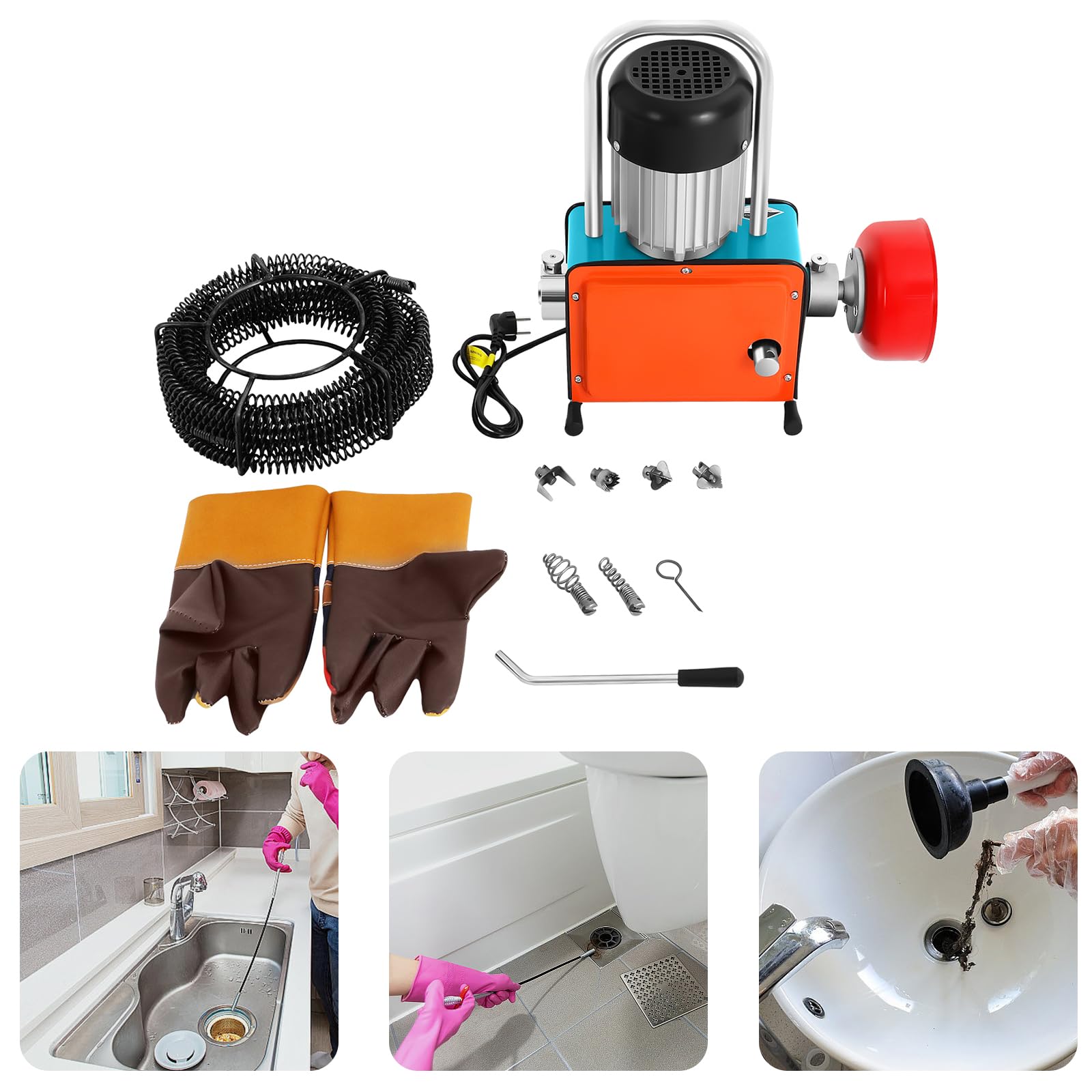 Desatascador de Canalización Profesional, 1000W Limpieza de Alta Presión para Tuberías, Máquina Eléctrica para Limpiar Tubos, Adecuado para Desazolve de Alcantarillado, Baños Turcos, Piletas de