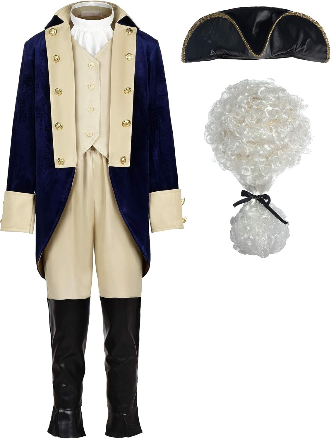 ReliBeauty Washington Costume Boys Hamilton American Colonial Uniform with Wig ReliBeauty Washington Costume Boys Hamilton American Colonial Uniform with Wig