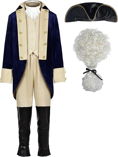 ReliBeauty Washington Costume Boys Hamilton American Colonial Uniform with Wig