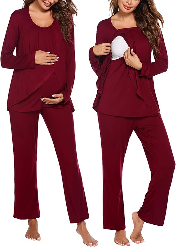 Ekouaer Conjunto de Pijama para Gestante e Amamentação com Blusa de Manga Longa, 2 Peças