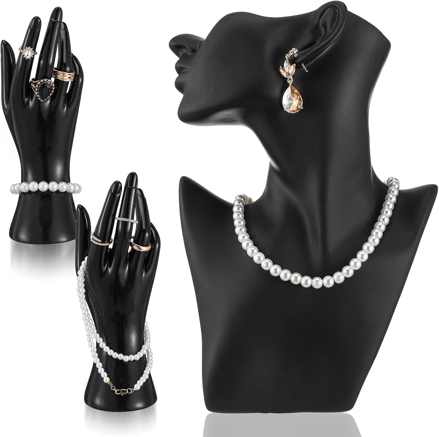 3 Pcs Jewelry Mannequin Display Set Including Boutique Bust Holder Mannequin Earring Stand Hand Display Bracelet Ring Stand for Selling Show(Black)