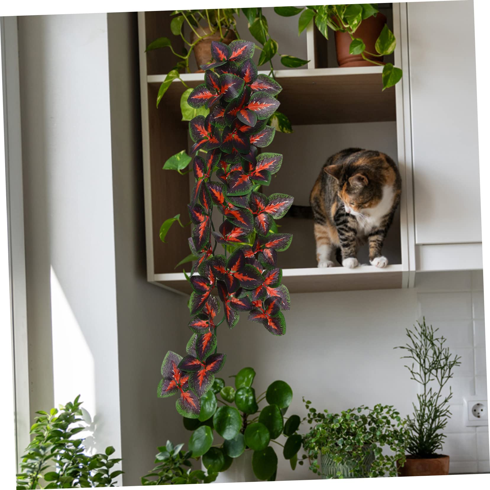 VICASKY 4 Pcs Reptile Plants Simulation Rattan Hanging Decorations with Suction Cups for Fish Tank Terrarium Decor Natural Habitat for Pets