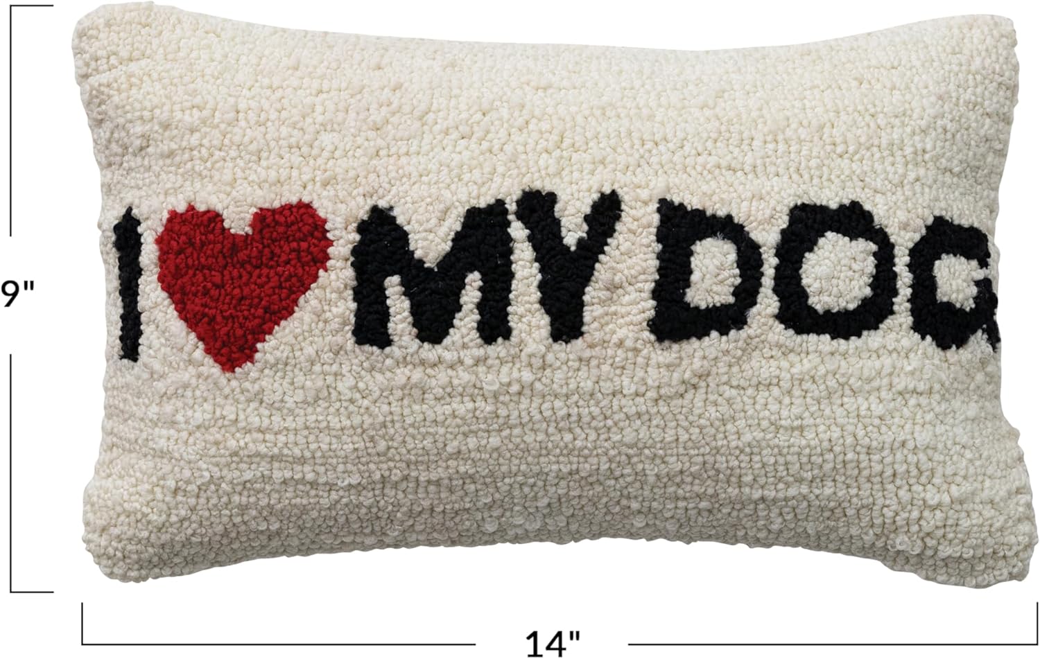 Creative Co-Op Tufted Cotton Blend 'I Love My Dog' Lumbar Pillow, Natural, Black and Red