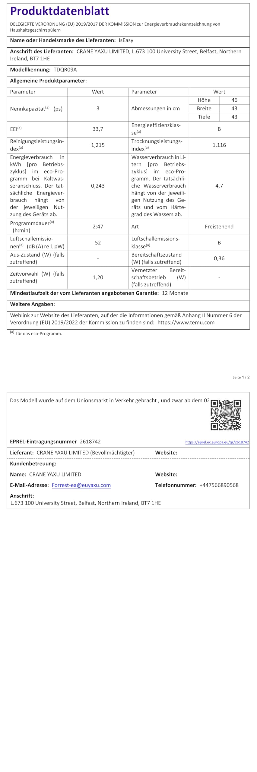Tischgeschirrspüler Mini Geschirrspüler ohne Wasseranschluss 5L Wassertank Camping Single-Haushalt TDQR09A
