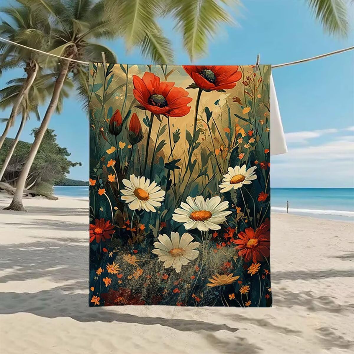 Telo Mare XXL 220x100cm/35x70cm, 2 Set Telo Mare Microfibra Papavero Asciugamano Palestra Uomo, Antisabbia, Leggero, Asciugatura Rapida, Teli da Spiaggia Grandi Accessori per Camping Natation J-84