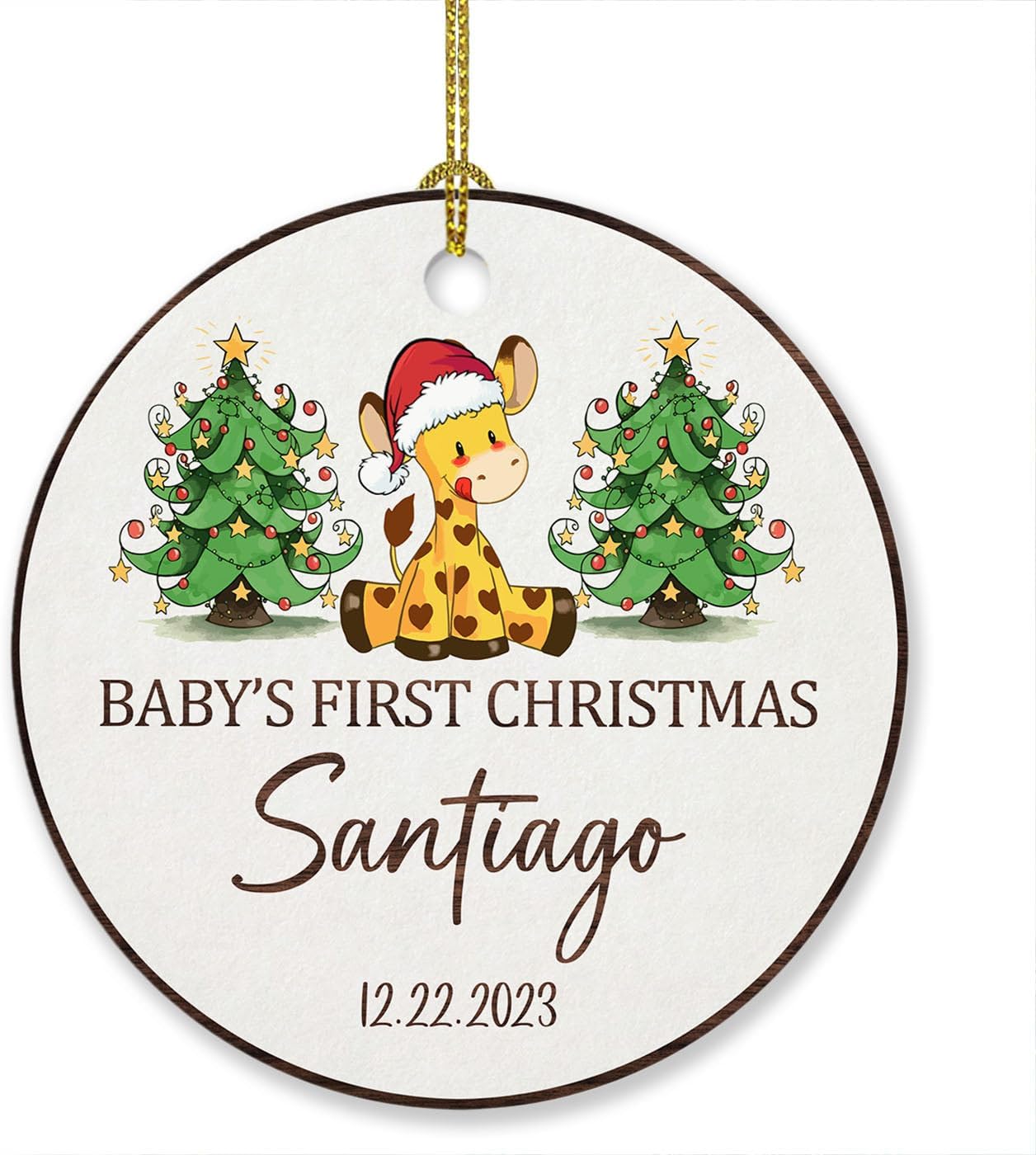 Personalized Baby's First Christmas Giraffe Santa Ornament