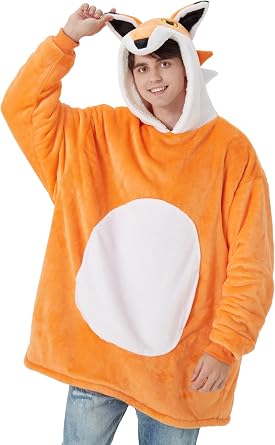 Lovemonster Funny Fox Animal Cosplay Costume Cozy Flannel Sherpa Pullover Loungewear Adult Christmas Halloween Party Gifts Yellow